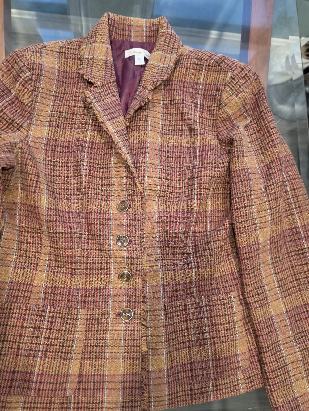 Coldwater Creek Rust and Pink Plaid Blazer